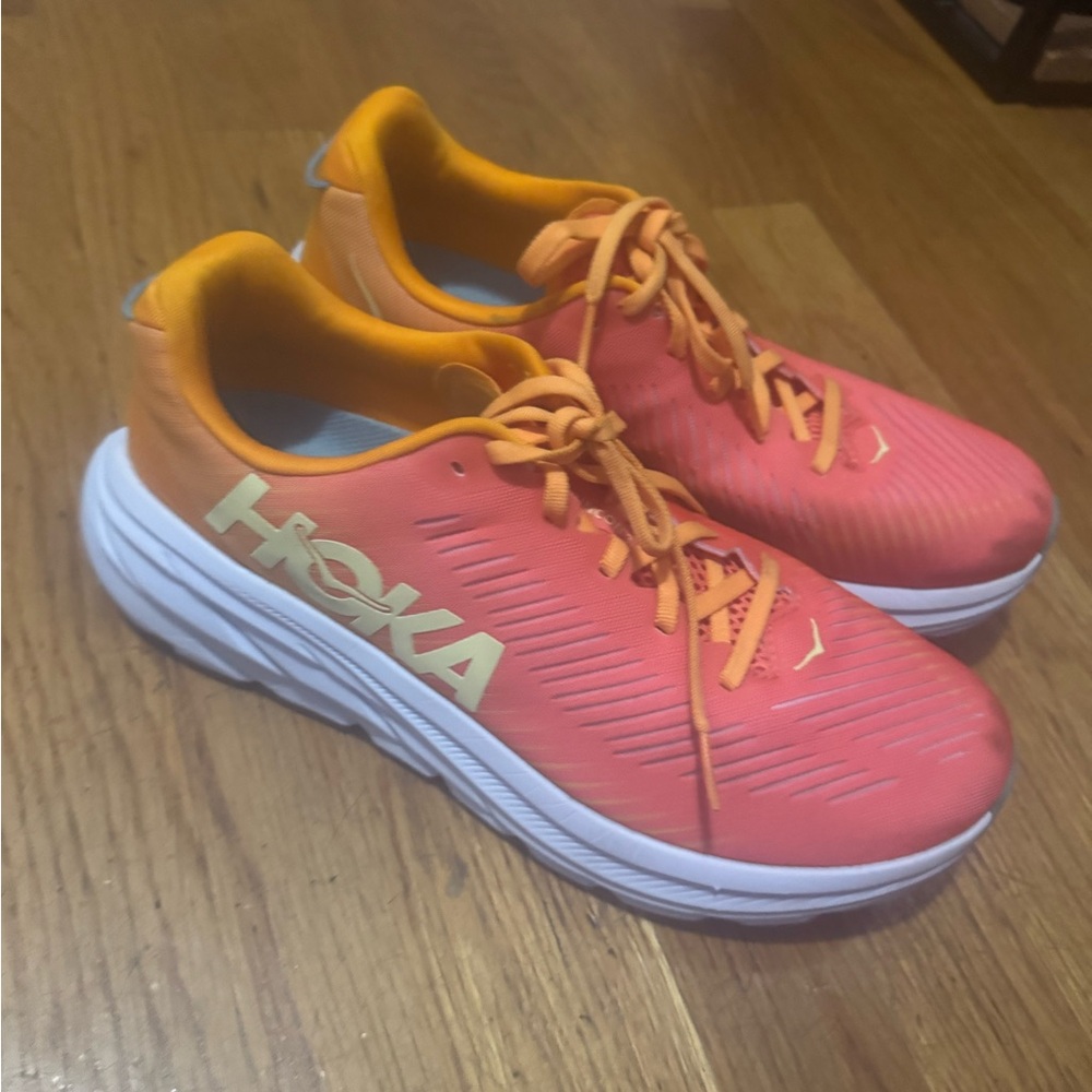 Hoka Orange and White Running Shoes